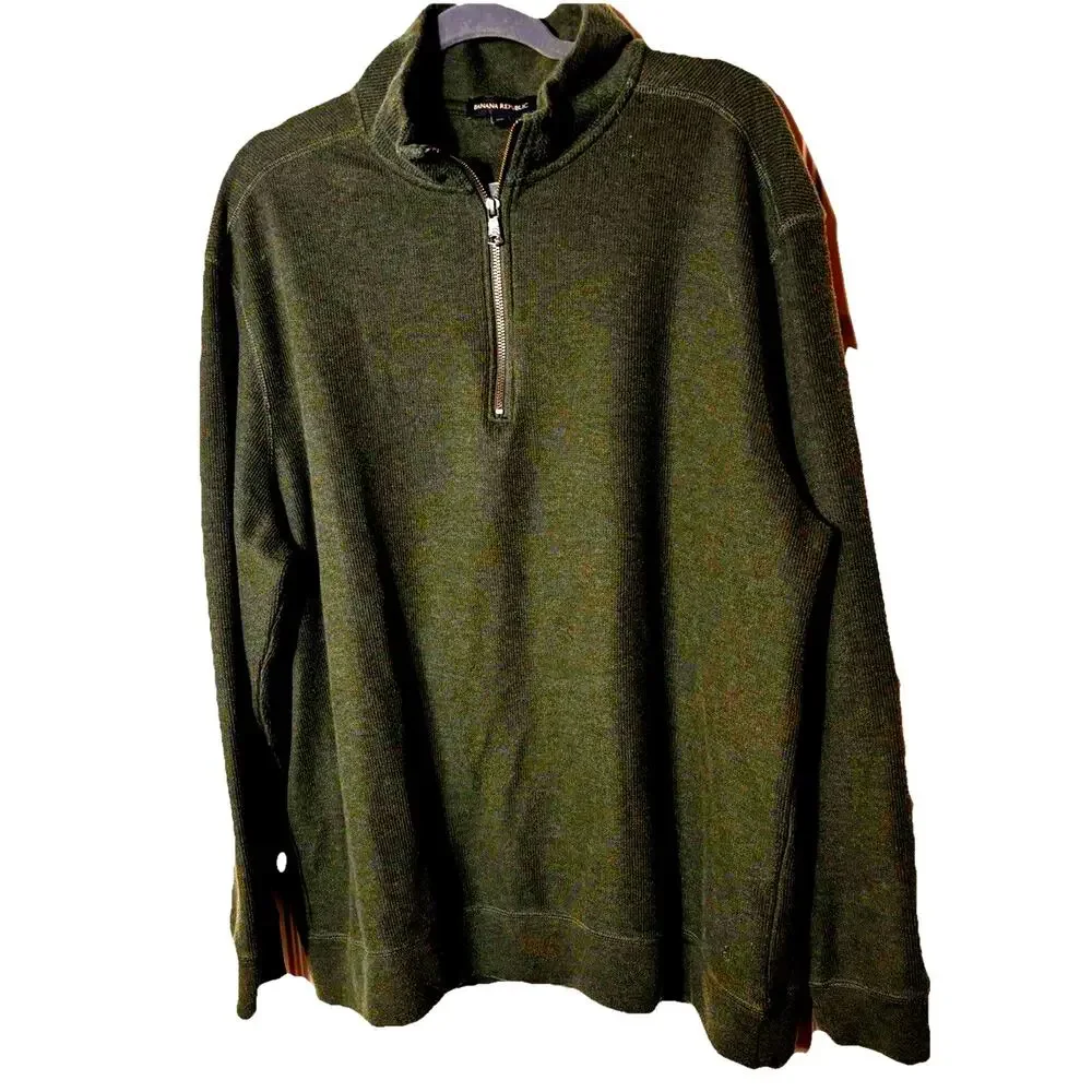 Banana Republic Men’s 1/4 Zip Sweate 2XL Cotton Polyester Moss Green Gorpcore